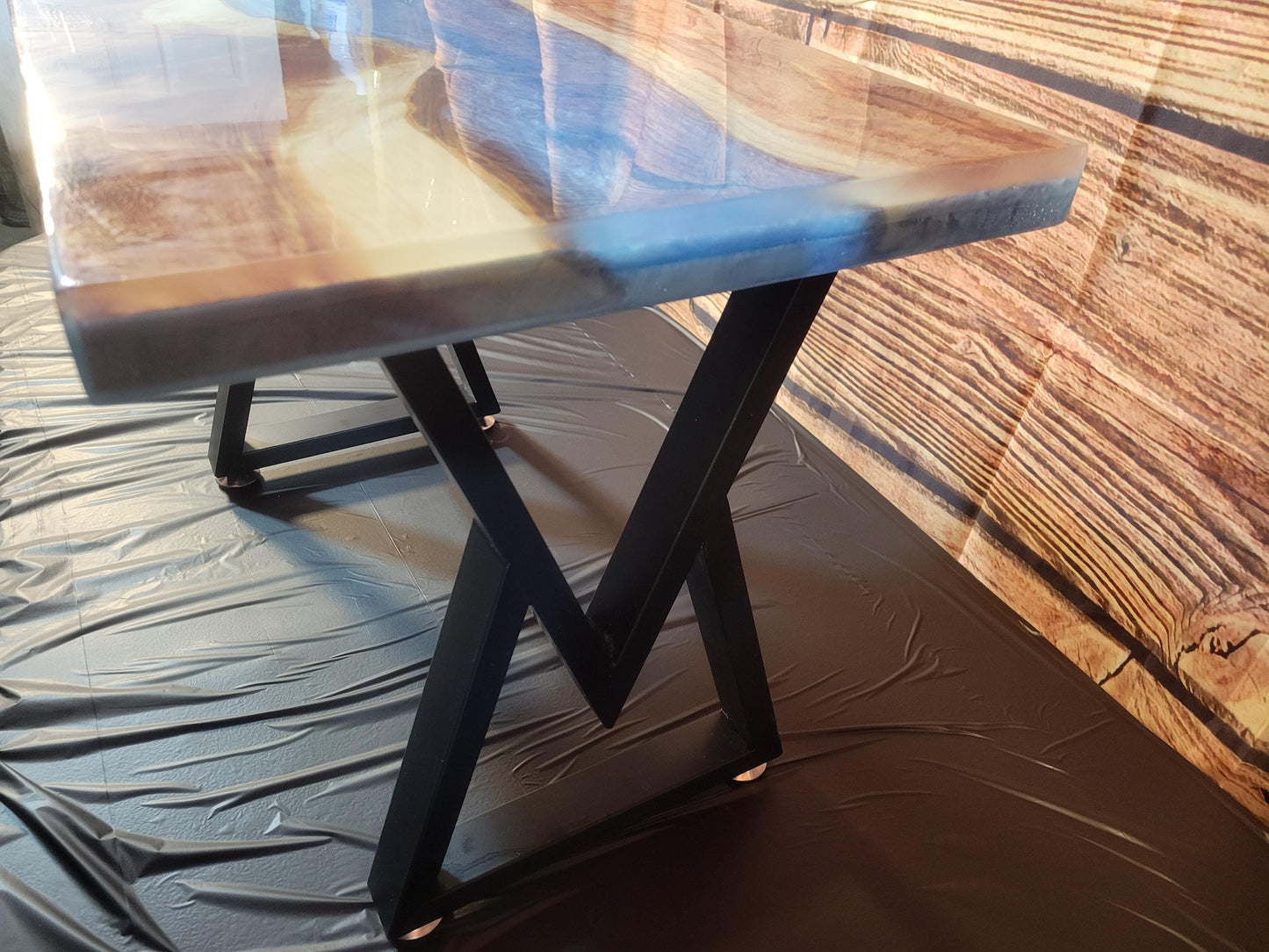 Fine Red Cedar Epoxy River Table 24"L x 16"W x 17"H w/ Steel Legs - Made in USA!