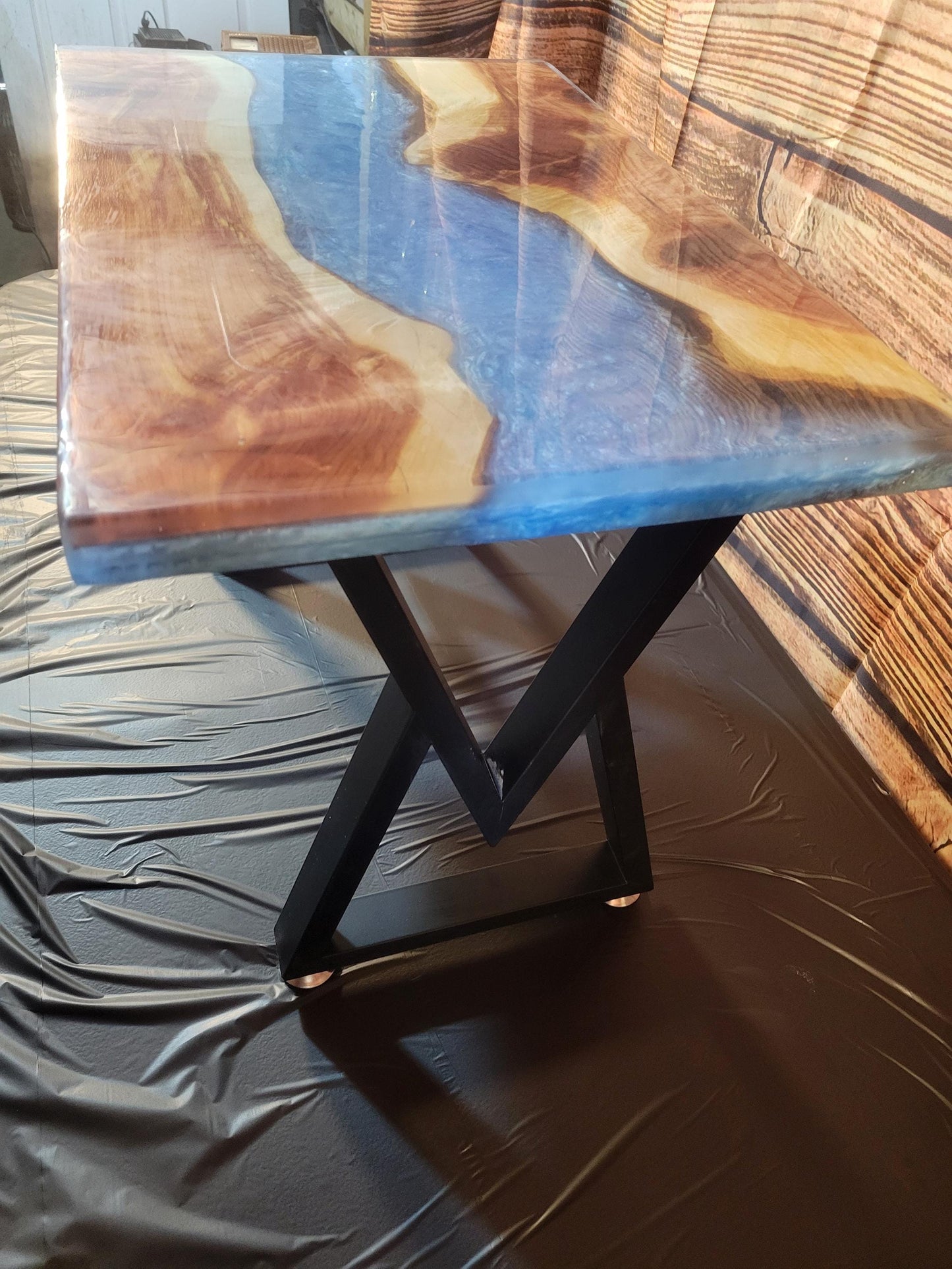 Fine Red Cedar Epoxy River Table 24"L x 16"W x 17"H w/ Steel Legs - Made in USA!