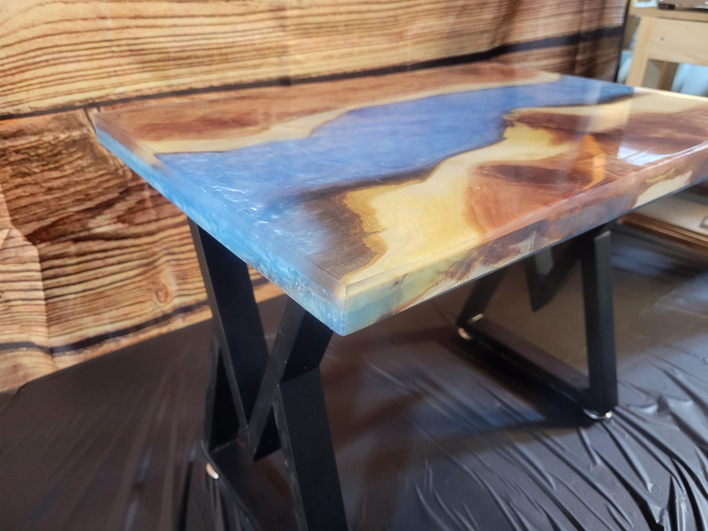 Fine Red Cedar Epoxy River Table 24"L x 16"W x 17"H w/ Steel Legs - Made in USA!