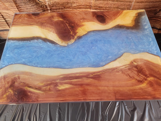 Fine Red Cedar Epoxy River Table 24"L x 16"W x 17"H w/ Steel Legs - Made in USA!