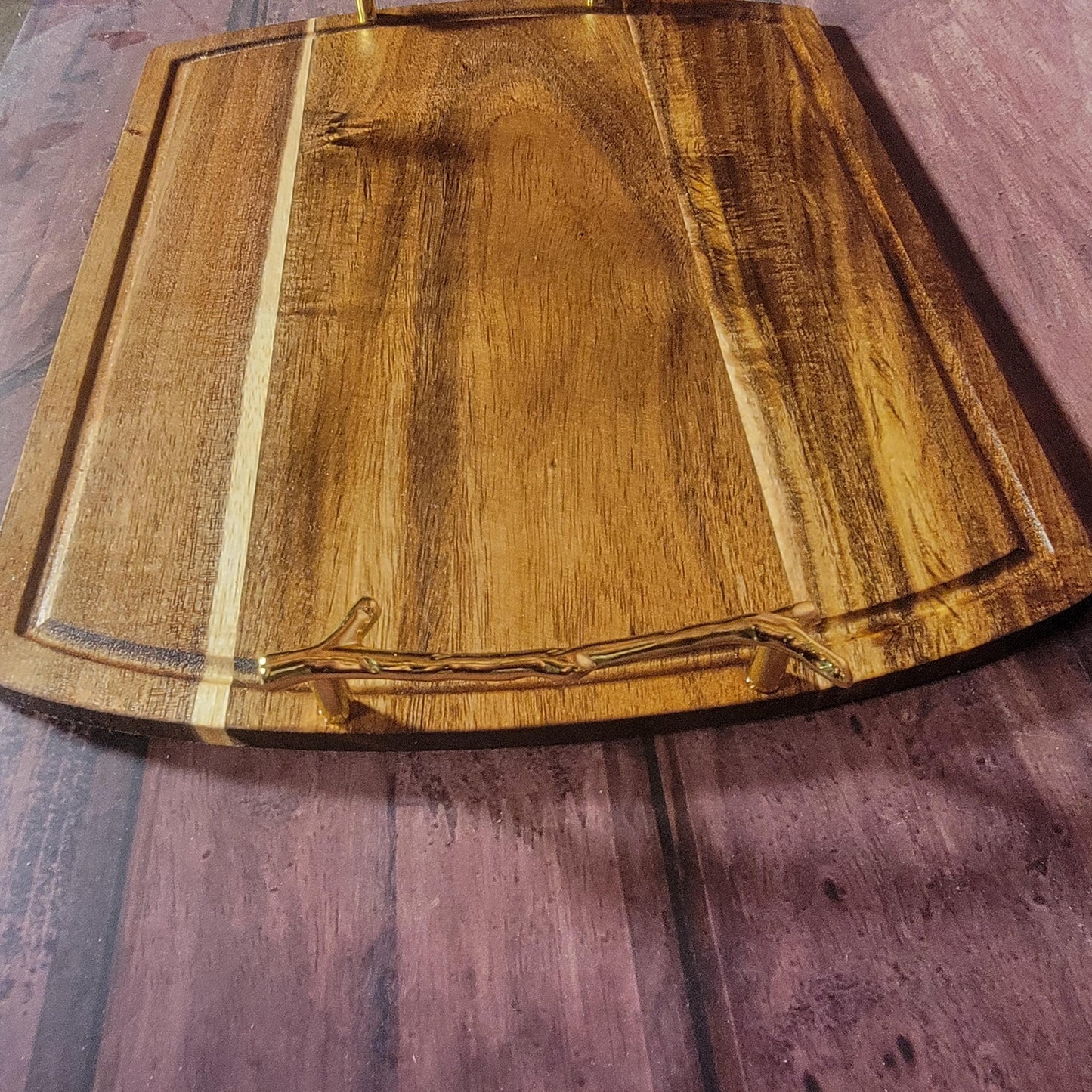 Fine Acacia Wood 14"w x 11"h Cutting/Charcuterie Board W/ Gold Branch Handles