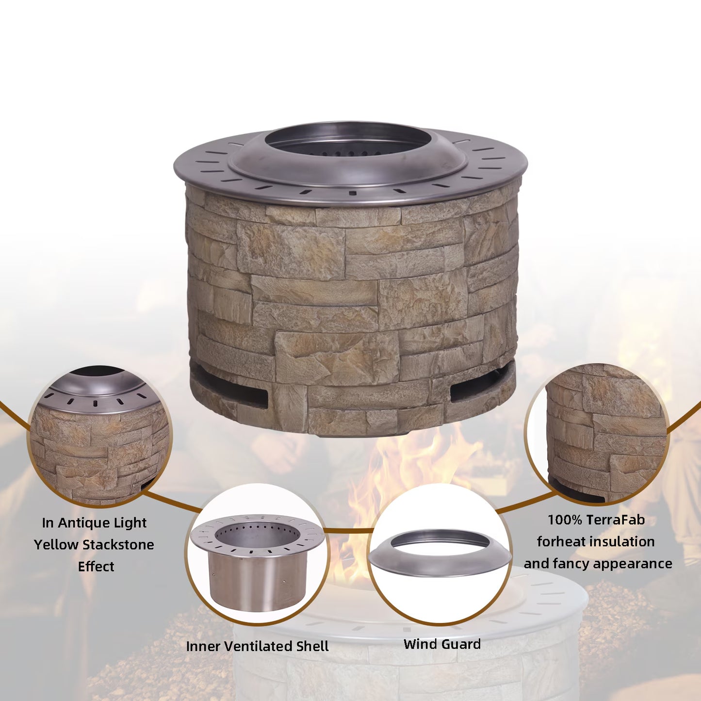 Stacked Stone Smokeless Firepit For Wood Pellets Twigs Wood Fuel