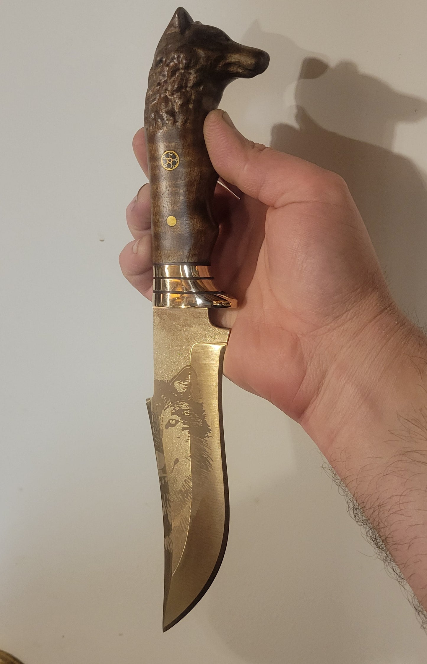 24K Gold Plated Hunting Knife W/ Leather Sheath & Velvet Display Case