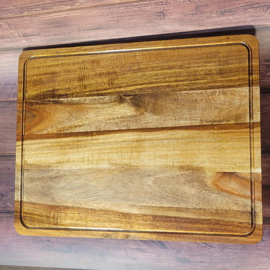 Fine Acacia Wood 18"w x 14"h Cutting/Serving/Charcuterie Board w/ Juice Grooves