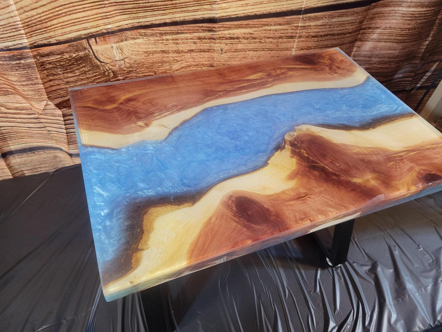 Fine Red Cedar Epoxy River Table 24"L x 16"W x 17"H w/ Steel Legs - Made in USA!